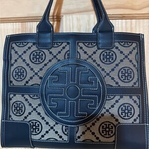 Tory Burch Navy and Beige Patterned Tote
